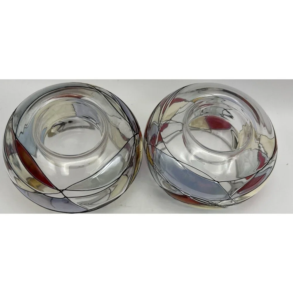 VNTG set of 2 PartyLite Mosiac Stained Glass Bubble Tea candle Light Holders